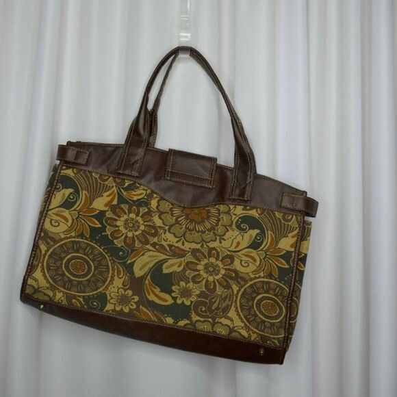 Braciano Large handbag shoulder tote brown floral paisley tapestry pattern - Picture 8 of 9